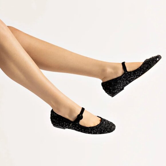 NEW LARROUDE Made In Brazil Handmade Sequin Blair Ballet Flat in black 825 10j5 - Picture 1 of 8